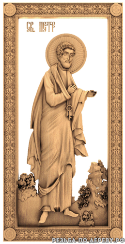 Резная икона Святой Пётр из дерева